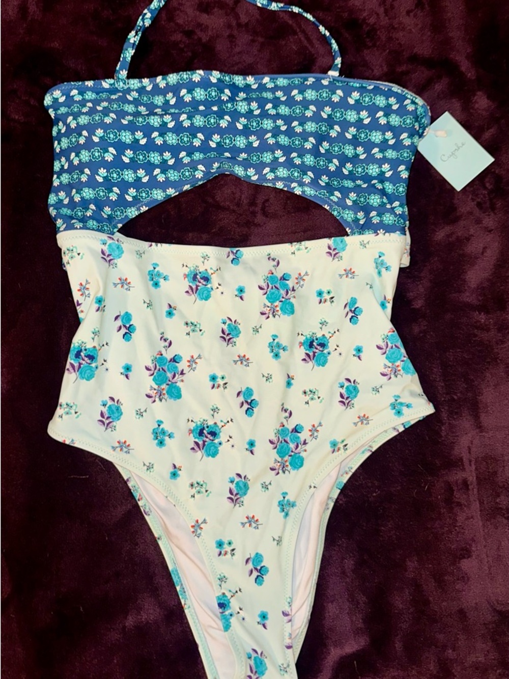 Cupshe Lost Butterfly Print One-piece Halter or Strapless Swimsuit NWT
